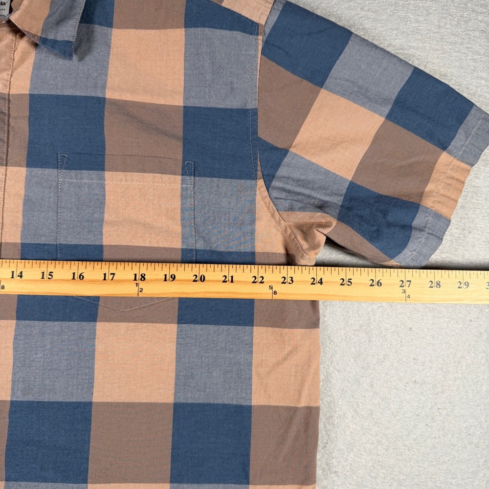 Patagonia Mens Organic Cotton Plaid Short Sleeve Button Down Shirt Brown Blue L - Picture 5 of 13